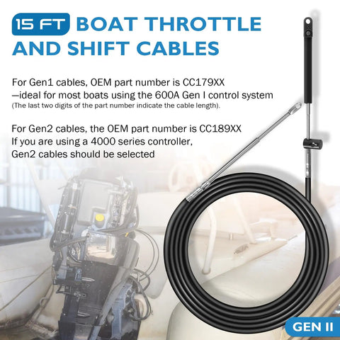 Gen2 2-Pack Boat Throttle And Shift Cables For Mercury MerCruiser Force Outboard Engines, 15 Ft Length, Coiled and Labeled