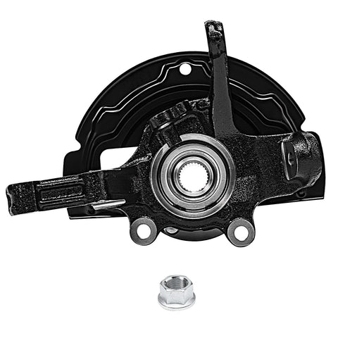 Front view of Plug-and-Play Front Right Steering Knuckle and Wheel Hub Bearing Assembly for 2002-2006 Nissan Altima and 2004-2008 Maxima