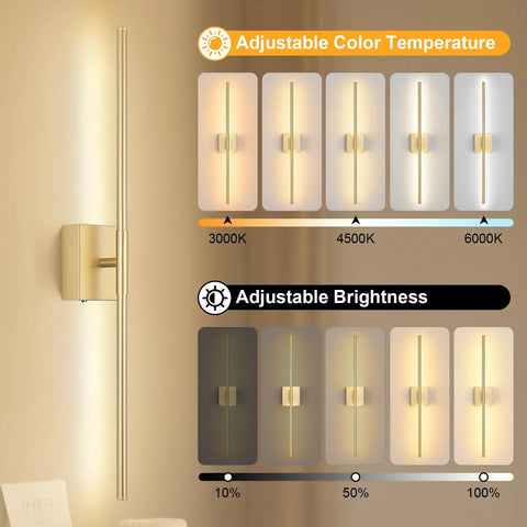 Dope Battery Operated Wall Sconce Set Of Two With Remote Control Dimmable 3000K to 6000K Gold Finish, brightness and color settings