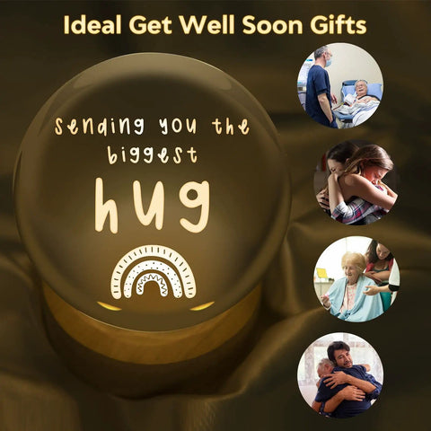 Crystal Ball Night Light Gift For Get Well Soon Vibes Thoughtful Feel Better Gift For Women Kids Friends Cancer Recovery After Surgery Care Package Sick Day Comfort Recovery Decor. A crystal ball with 'Sending you the biggest hug' text.