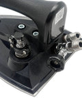 Close-up of Heavy Duty Commercial Steam Iron Featuring Badass High Pressure Performance attachments and handle for garment pressing.