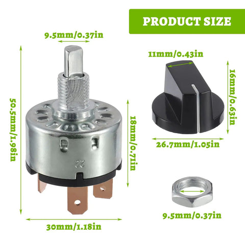 Four Position Three Speed Rotary Switch With Knob And Terminals For Fan Or Heater Control 12A 250V 16A 125V size components