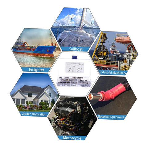 Pro Grade Heavy Duty Stainless Steel U Clamp Pipe Repair Kit 50 Pack, various applications for plumbing and ducting support.