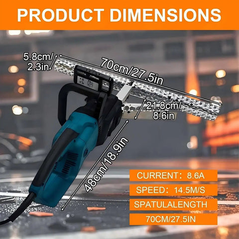 Rock Solid 1800W Foam Cutting Planer 27.5 Inch Insulation Trimmer showing product dimensions and features.