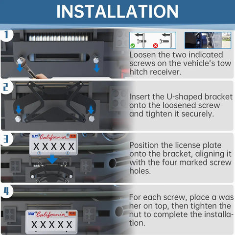 Universal Flip Up License Plate Mount For 10 Inch Hawse Fairlead Front Bumper Off Road Ready Bracket For Pickups And SUVs Compatible With Winches Rope Guides And Hook Systems installation steps diagram