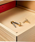 Solid Brass Pro Grade Hidden Hinges Set For Keepsake Boxes And Wooden Cabinets on display inside a wooden drawer