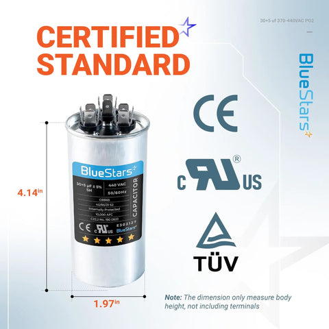 Two Pack 30 And 5 Uf Round Dual Run Capacitors 370 To 440 Vac Replacement for Condenser and Heat Pump Air Conditioners Exact Fit