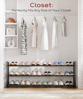 Expandable 3-Tier Shoe Rack For Closet And Entryway, Adjustable From 18 To 44 Inches, Fits 15-18 Pairs, Heavy-Duty Metal Black Shoe Organizer