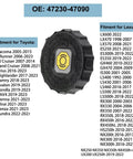 Brake Master Cylinder Fluid Reservoir Cap OE 47230-47090 Direct Fit For Toyota And Lexus Vehicles with fitment list and diagram.