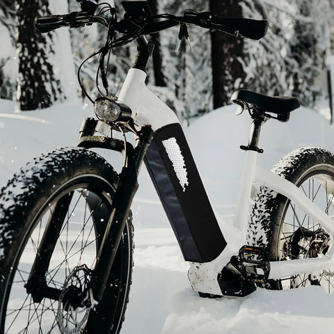 Winter Ready E Bike Battery Cover Neoprene Large Size For Fat Tire Ebikes With Light Reflective Safety Waterproof And Dustproof Shield That Extends Battery Life And Keeps Your Battery Juiced Up In Cold Rides