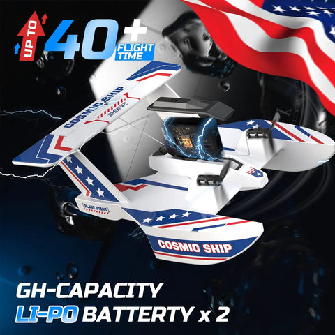 Close-up of Amphibious RC Plane For Water Land And Air 3CH Remote Control Flying Boat with dual Li-Po batteries, American flag design