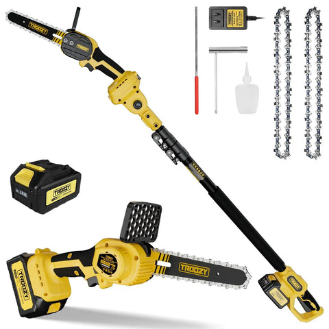 2-In-1 Cordless Pole Saw And 6 Inch Chainsaw With 3.0Ah Battery, Brushless Motor, accessories and replacement chains