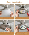 Step-by-step installation of 4 Inch LED Retrofit Light Kit For Ceiling Fans Replacement Panel 18W 3000K Warm White 2200LM 120V CRI90.