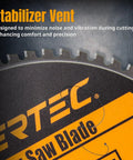 Close-up of 14 Inch Cold Saw Blade For Metal Cutting With 66 Teeth TCG Cemented Carbide, featuring stabilizer vent details.
