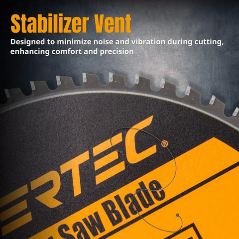 Close-up of 14 Inch Cold Saw Blade For Metal Cutting With 66 Teeth TCG Cemented Carbide, featuring stabilizer vent details.