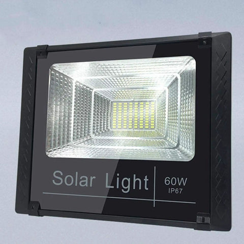 JUDYSSY Solar Flood Lights 60W Solar Outdoor Patio Lighting, close-up of IP67 LED light, ideal for garden and yard illumination.
