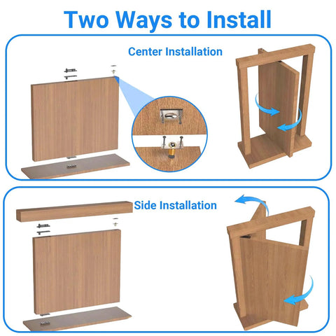 Heavy Duty Hidden Door Hinge 570 Lbs Steel Pivot 360 Degree Silent Rotation for Secret Doors Bookcase Murphy Shelf Doors Corrosion Resistant Stainless Steel Hardware installation diagram