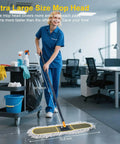 Heavy Duty 2 Pack 36 Inch Cotton Dust Mop Replacement Heads, Workhorse Pads in use for efficient floor cleaning.