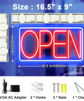 16.5 Inch By 9 Inch LED Neon Open Sign For Business, Ultra Bright Plug In Light Up Sign With On Off Switch, accessories shown