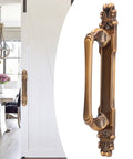Antique Zinc Alloy Door Pull Handle For Cabinets And Drawers, installed on white barn door, surface mounted furniture hardware
