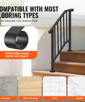 Heavy Duty Carbon Steel Outdoor Stair Handrail Kit Featuring Classic Retro Arch Design, stylish rolled-edge design for various flooring types.