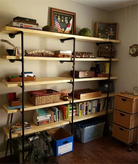 Industrial Style Pipe Shelf Brackets Set Dope Three Pcs Five Tier Wall And Ceiling Shelves Hardware Only for DIY display