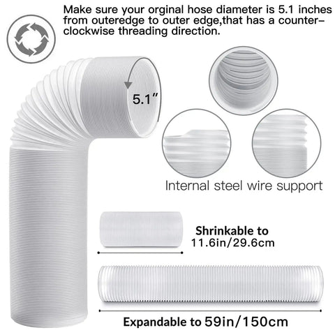 95 Inch Sliding Door AC Vent Kit With Extendable 5.1 Inch Hose showing flexible design and internal steel wire support