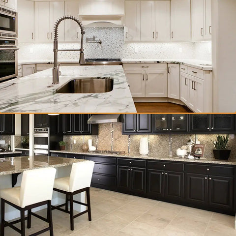 Modern kitchen with Under Cabinet LED Light Kit 3 Bar Set 1 Ft Each 20W 1000 Lumen Daylight White 5000K Dimmable installed under cabinets.