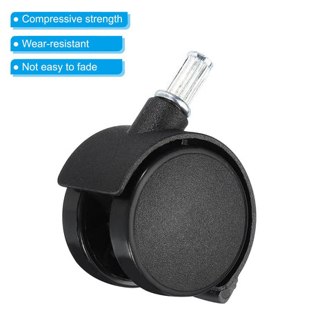 Close-up of 1.5 Inch Stem Swivel Casters, 6 Pack Nylon 360 Degree Wheels With Brakes For Chairs Desks And Furniture Replacement, Black