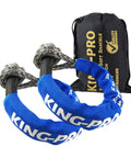 2 Pack Three Eighths Inch Sixteen Inch Synthetic Recovery Shackle With Protective Sleeves, 24,200 Lbs Breaking Strength, gray rope and blue sleeves, with carrying bag visible in background.