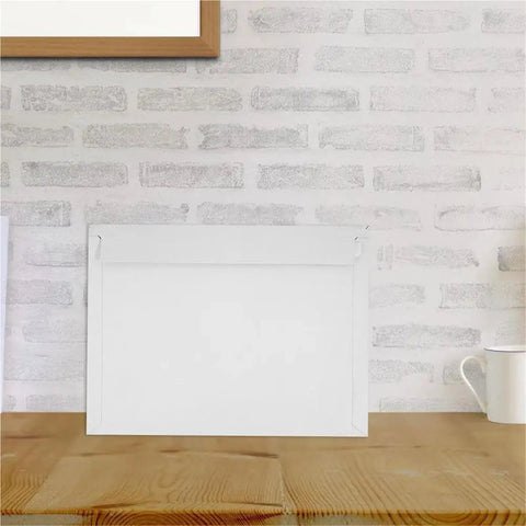 Rigid Self Seal Mailers 100 Pack Cardboard Envelopes Keep Documents Flat Quick Self Seal Bags shown on wooden table
