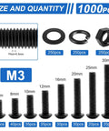 Pro Grade M3 Screws Assortment Kit For 3D Printing 1000 Piece Hardware Pack with various sizes and washer types shown