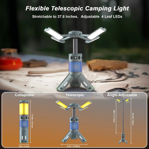 Rechargeable Telescopic Camping Lantern with Stand and Magnetic Base 12000mAh Power Bank RGB Lighting Foldable Pole 37.8 inches
