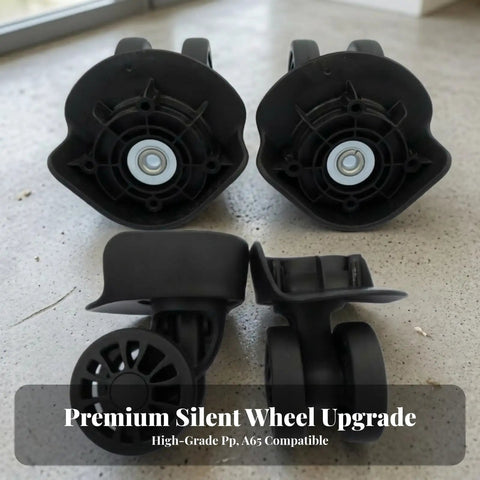 Game Changer Twin Roller Luggage Wheel Replacement Hub With Metal Ball Bearing Insert For Suitcase Repair Smooth road ride, black PP wheels.