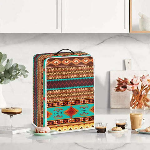 Real Deal Native American Geometric Stripe Waterproof Dust Cover, 13.6x10.2x14 inch, protecting kitchen appliances on countertop.