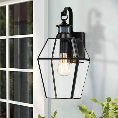 Motion Sensor Outdoor Wall Light 17 Inch Tall Black Dusk To Dawn Exterior Sconce Waterproof Porch Light For Patio And Garden