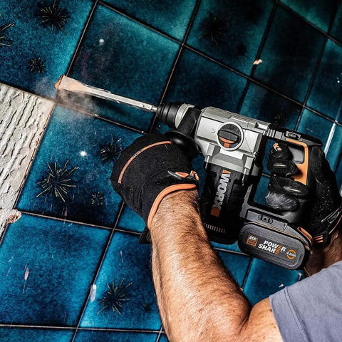 Built Different Heavy Duty Cordless Rotary Hammer Drill With Brushless Motor And Variable Speed Trigger Packing Serious 2.2 Joules used on tiled surface.