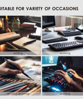 Image of a workspace with suitable settings for writing, working, art and drawing, and gaming, illustrating variety of uses.