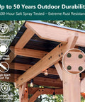Drop Dead Tough 5/16 X 12 Inch Hex Lag Screws For Outdoor Deck Build And Timber Framing Self Drilling Structural Wood Fasteners With Hella Durable Exterior Coating; close-up of screws in wooden structure.