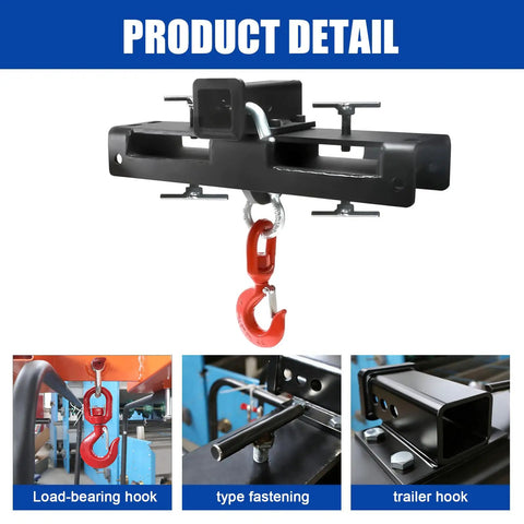 Heavy Duty Forklift Lifting Hook With 2 Inch Receiver Hitch, Dual Fork Mounted Lifting And Towing Attachment, 10 Ton Max Capacity