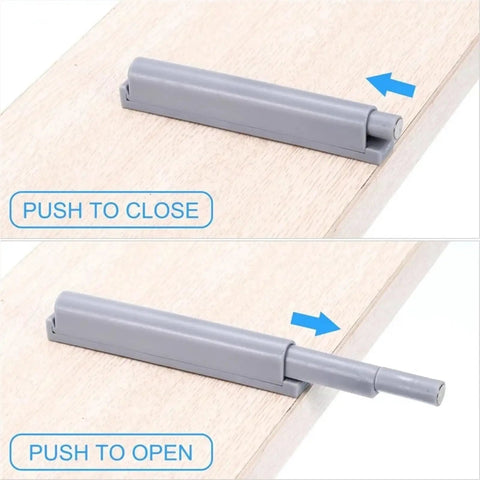 Push To Open Cabinet Catches With Magnetic Latch 20 Pack Quiet Close Invisible Handle Easy Install detail image showing open and close positions.