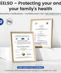 NSF certification documents for LEAD-FREE standards, showcasing certifications for health protection, in a clean display.