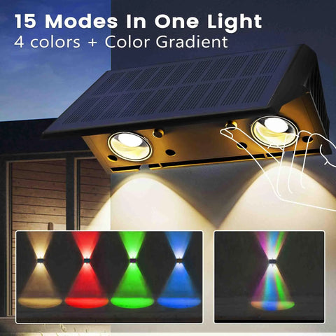 Level Up Your Backyard With Badass Multicolor Solar Fence Lights That Bring Sick Lighting Vibes And Weather Resistant IP67 Design For Patios Porches Gardens And Garages Featuring Dusk To Dawn Sensor Six Pack with 15 modes and color gradient options.