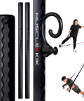 Top Shelf Adjustable Wall Mounted Fitness Anchor System For Heavy Lifts And Full Body Grinds With Brushed Steel Build And Hassle Free Setup For Tight Quarters displayed with hooks and exercise in use.