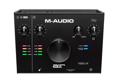 USB-C Audio Interface Kit With 2 In 2 Out, showing control knobs and LED indicators for Pro Recording and Streaming at 24-Bit/192kHz.