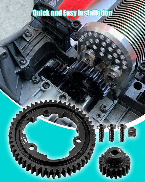 Beefed Up 50T M1.0 Hardened Steel Spur Gear With 20T Pinion Gear Upgrade Kit for Traxxas RC Cars detailing assembly