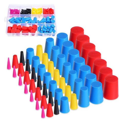 Top Tier Silicone Rubber Tapered Plugs Set With 200 Pieces In 8 Different Sizes Perfect For Powder Coating And High Temp Jobs That Hold Up Bad Without Cracking Or Warping During Tough Use Times, assorted silicone tapered plugs in storage case