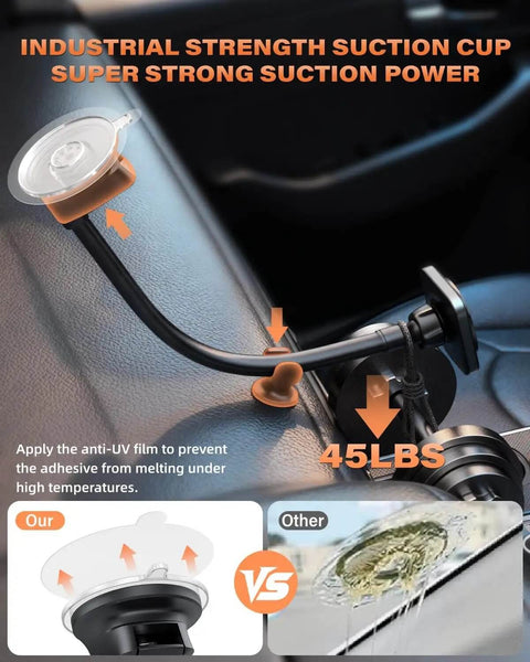 MagSafe Car Phone Mount With 14 Inch Gooseneck Long Arm Extension Industrial Strength Suction Cup demonstration image