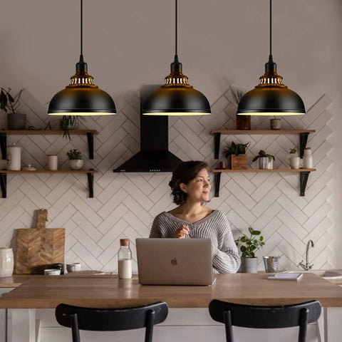Industrial Pendant Lighting Set Dope Vintage Farmhouse Style Metal Ceiling Lamps With E26 Base Black 2 Pack above kitchen table