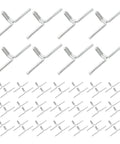 50Pcs Lawn Chair Webbing Clips Alloy Spring Clips For Lounge Chair Repair, high-angle view of steel clips on white background.